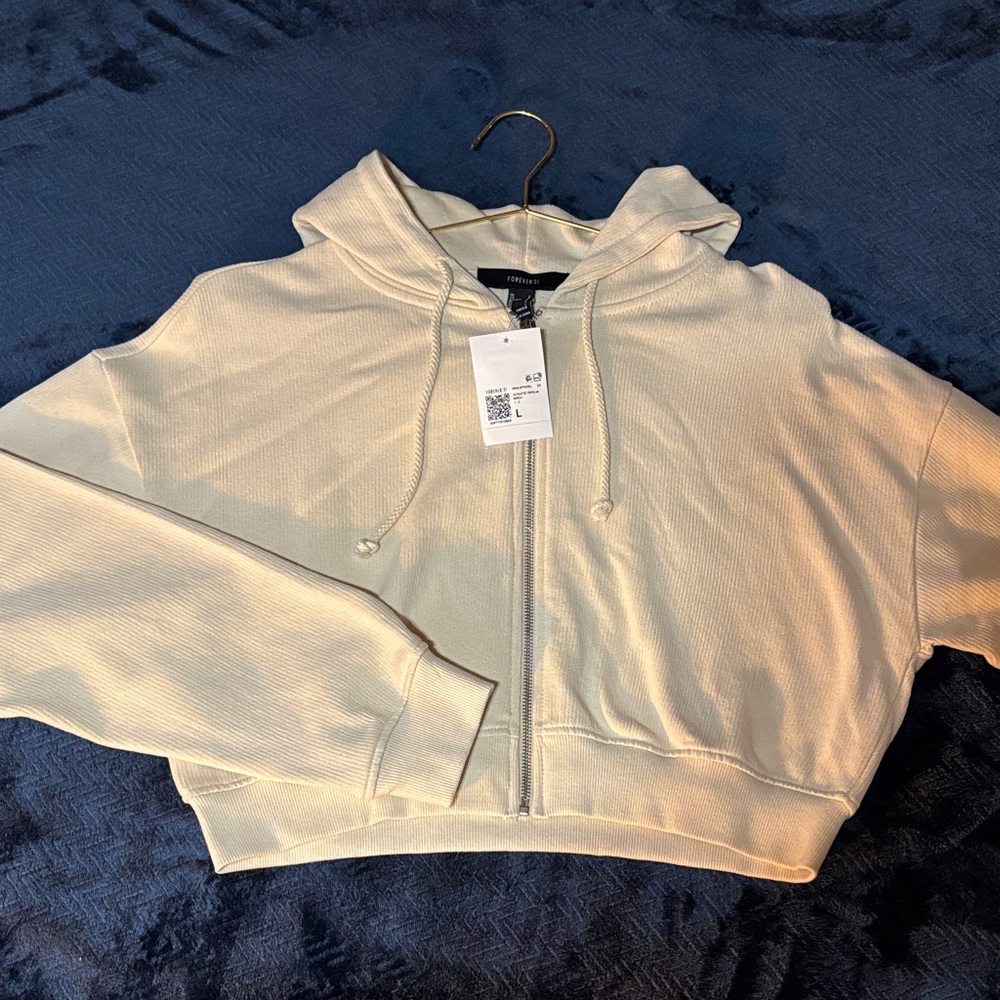 Forever 21 Off-White Zip-Up Hoodie